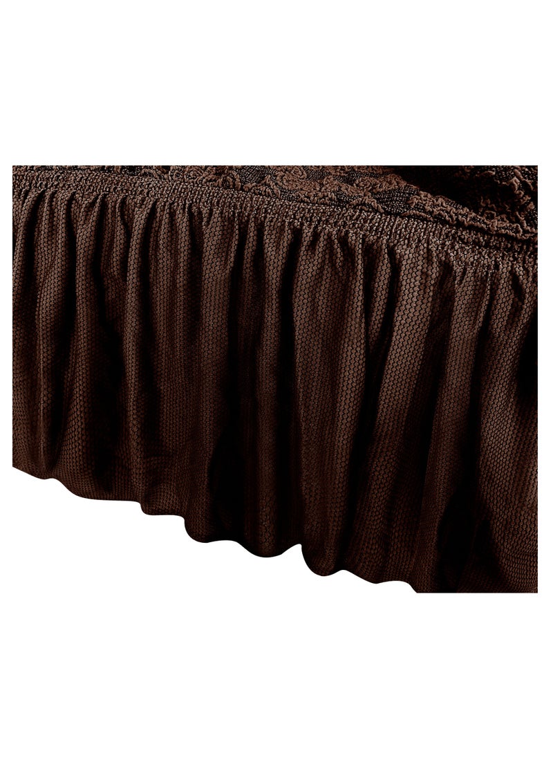 Fabienne Jacquard Fabric Stretchable One Seater Sofa Cover Chocolate Brown  - Image 5