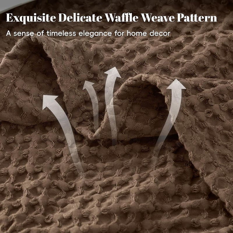 PHF Ultra Soft 400gsm Waffle Weave Blanket King Size (230cm x 264cm), Cozy Woven Blanket for Bed, Decor, Sofa, Cocoa Brown - Image 2