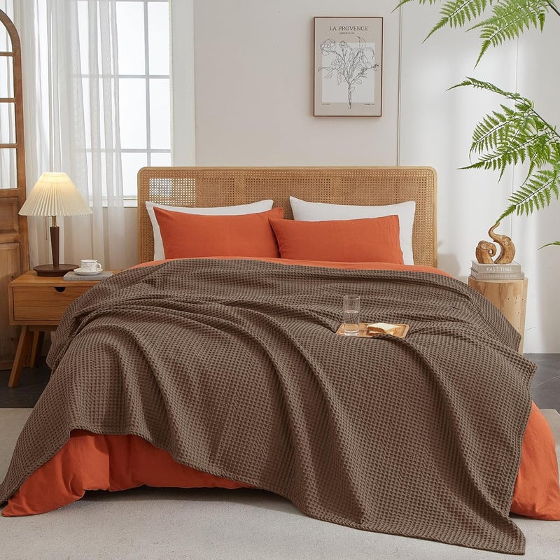 PHF Ultra Soft 400gsm Waffle Weave Blanket King Size (230cm x 264cm), Cozy Woven Blanket for Bed, Decor, Sofa, Cocoa Brown - Image 4