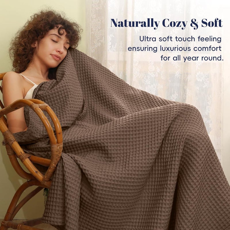 PHF Ultra Soft 400gsm Waffle Weave Blanket King Size (230cm x 264cm), Cozy Woven Blanket for Bed, Decor, Sofa, Cocoa Brown - Image 3