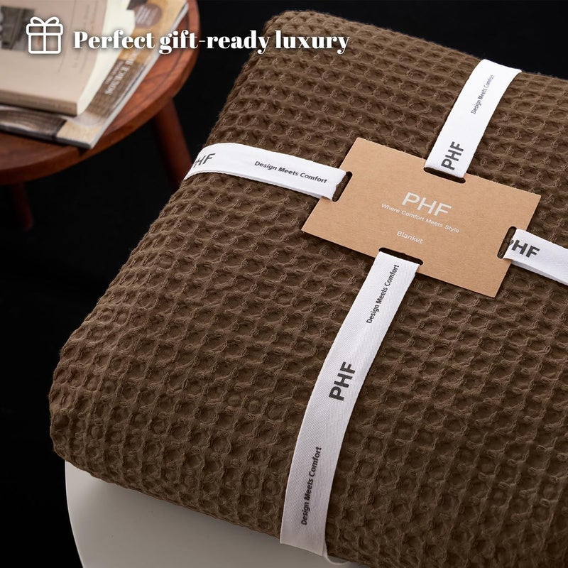 PHF Ultra Soft 400gsm Waffle Weave Blanket King Size (230cm x 264cm), Cozy Woven Blanket for Bed, Decor, Sofa, Cocoa Brown - Image 5