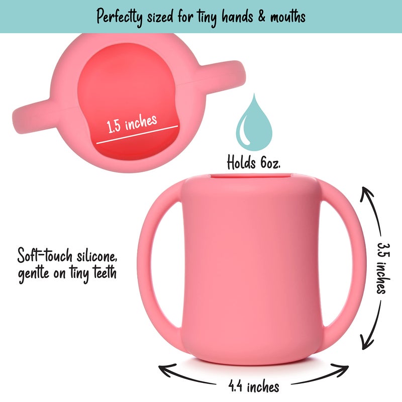 PrimaStella Silicone Baby & Toddler Training Cup with Handles (Coral) - Image 3