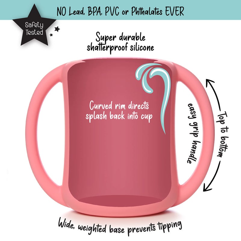 PrimaStella Silicone Baby & Toddler Training Cup with Handles (Coral) - Image 2