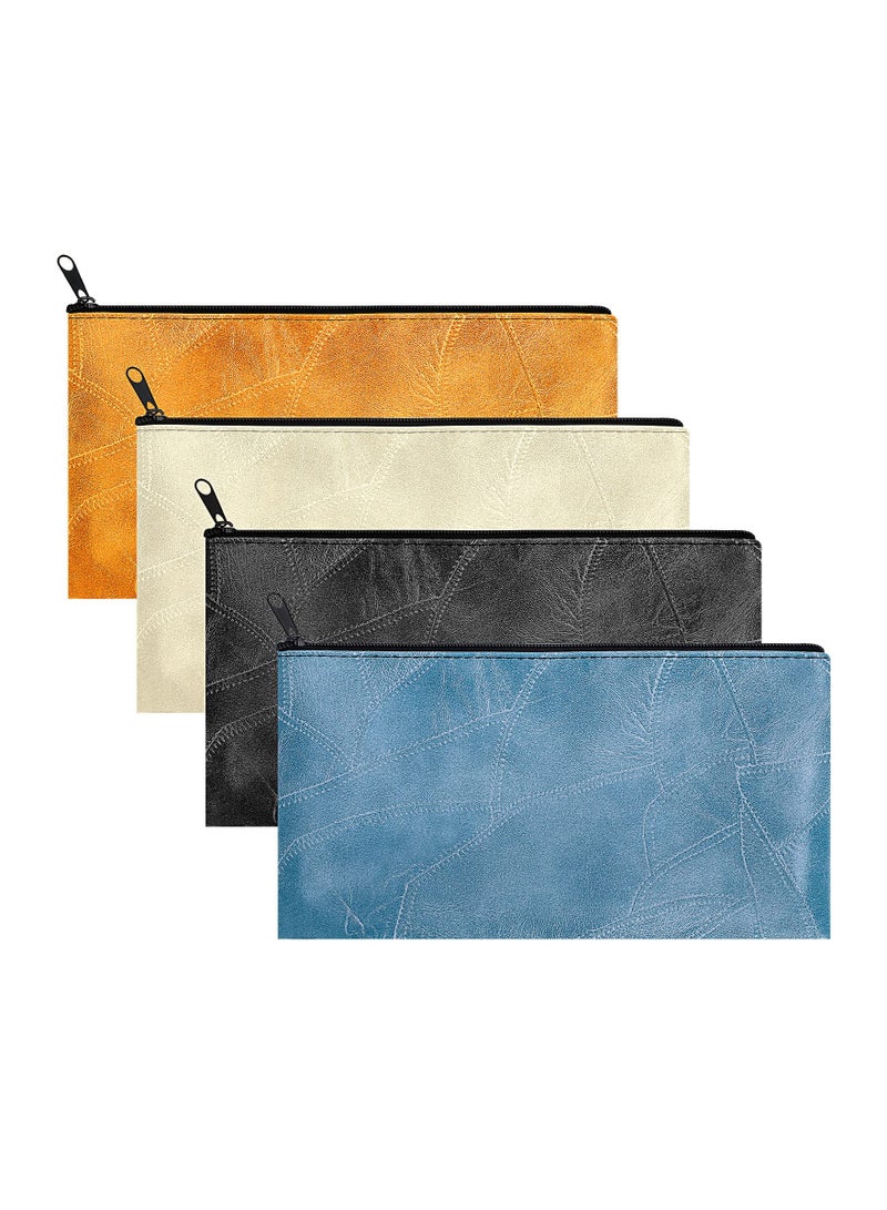 4-Pack Zippered PU Leatherette Security Wallet Pouches for Cash, Coins, Cosmetics, and Small Tools - Decorative Pattern 01, Ideal for Money Storage and Organization.  - Image 1