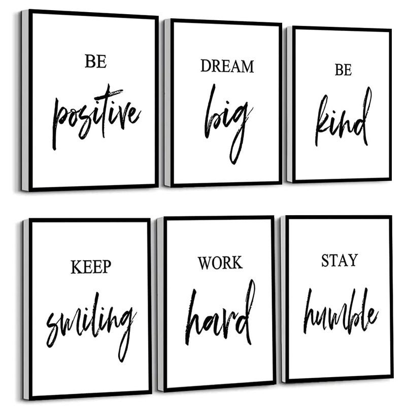 Inspirational Wall Art Framed Motivational Canvas Wall Art Positive Quote for Living Room Bedroom Office Stretched Ready to Hang Set of 6 8X10in Framed
