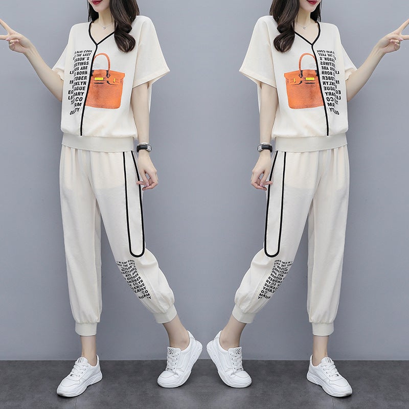 Salt Cool Wear Age-reducing Slimming Fried Street Suit Chubby Girl Sports Pants Summer Large Size Womens Fashion Casual Two-piece Suit Black  - Image 4