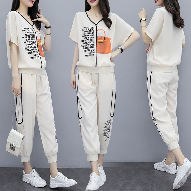 Salt Cool Wear Age-reducing Slimming Fried Street Suit Chubby Girl Sports Pants Summer Large Size Womens Fashion Casual Two-piece Suit Black  - Image 2