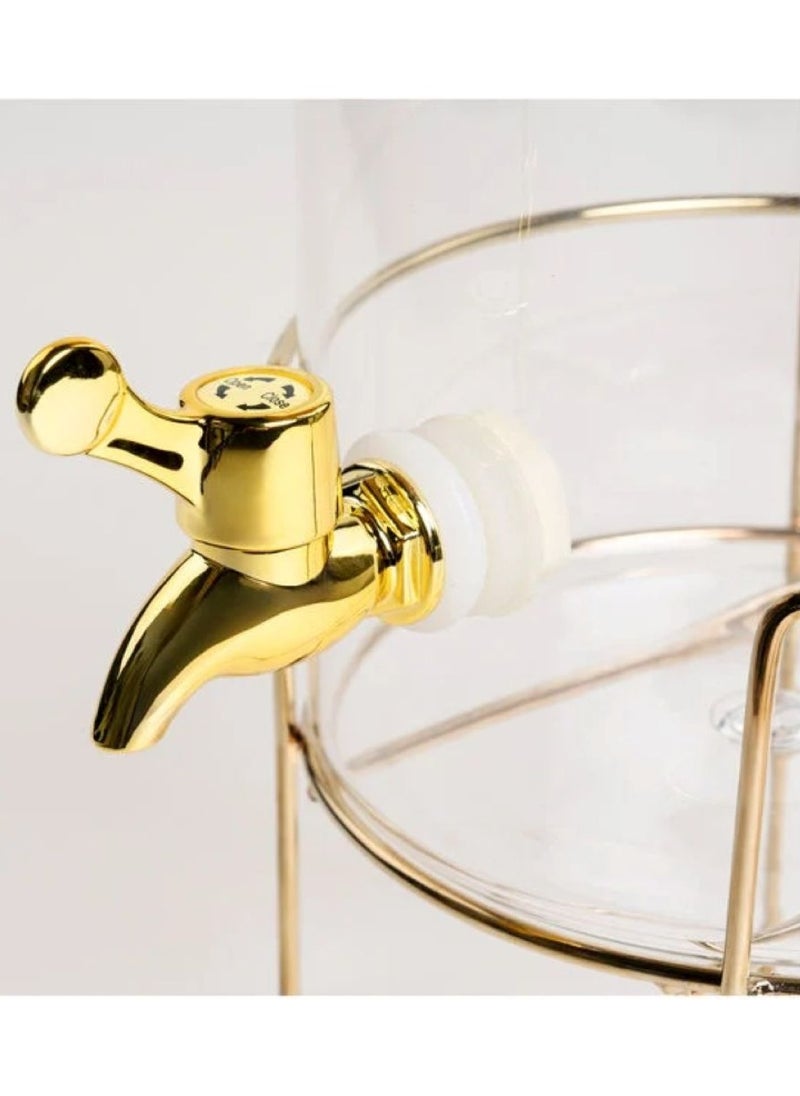 VIO 3L Glass Beverage Dispenser with Leak Free Spigot Ideal for Water Iced Tea Juice Wine and Cocktails Drink Dispenser with Stainless Steel Cover for Home Parties Gold Metal Stand Lid Easy to Clean  - Image 3