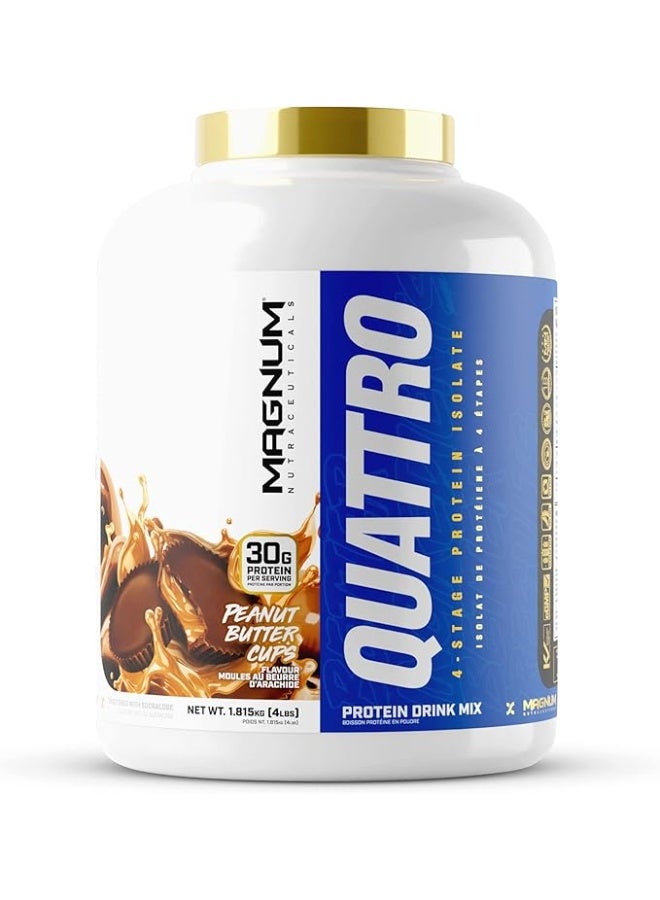 Magnum Nutraceuticals Quattro Whey Protein Powder, Peanut Butter Cup 4lb – Premium Protein Isolate Blend for Muscle Growth & Recovery - Image 1