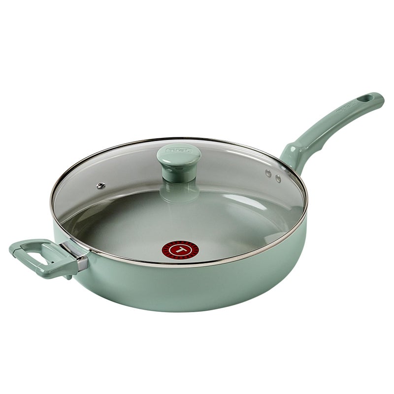 Tfal Refresh Ceramic Nonstick Frying Pan with Lid 5 Qt Oven Safe to 350F Cookware Skillet Pots and Pans Mint Green
