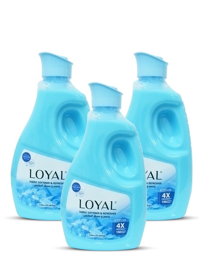 loyal Fabric Softener & Freshener Concentrated, Blue Petals 150Washes 3x3000ml