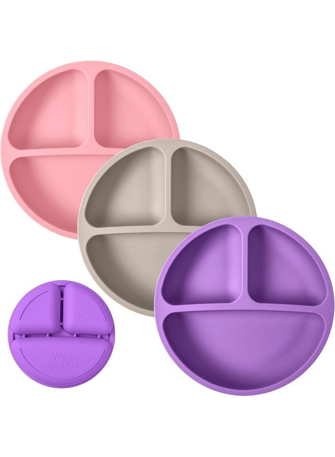 وي سبراوت 100% Silicone Plates for Toddlers | 3 Pc Set | Divided Baby Plates - Image 1