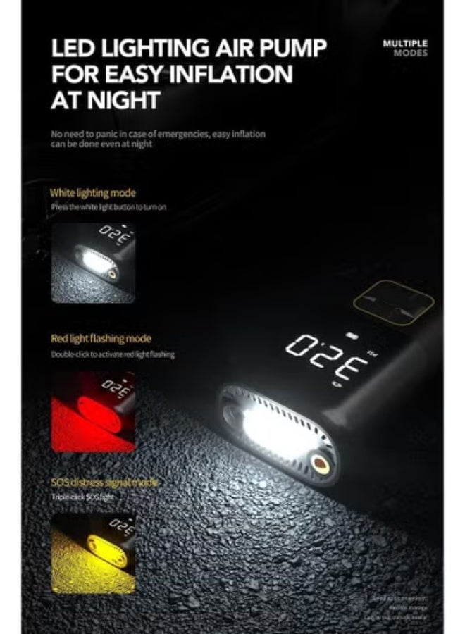 JAJEEK Portable Car Air Pump | Digital Tire Inflator with LED Display, 150 PSI, Rechargeable USB-C | Cordless Air Compressor for Car, Motorcycle, Bicycle, Sports Balls & Inflatables - Image 5