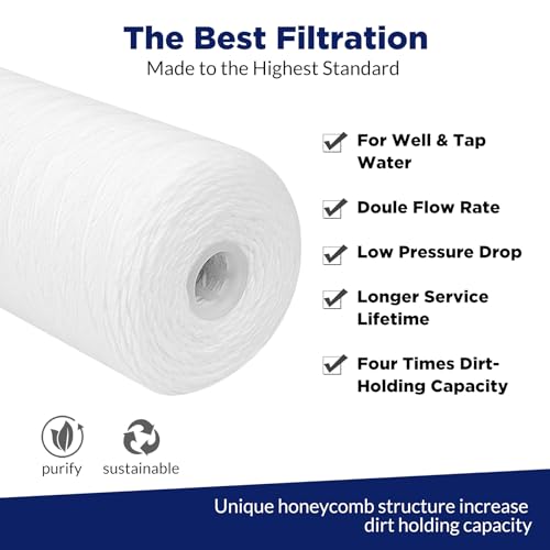 Membrane Solutions 5 Micron 10"x4.5" String Wound Whole House Water Filter Replacement Cartridge Universal Sediment Filters for Well Water - 4 Pack - Image 3