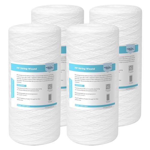 Membrane Solutions 5 Micron 10"x4.5" String Wound Whole House Water Filter Replacement Cartridge Universal Sediment Filters for Well Water - 4 Pack - Image 1