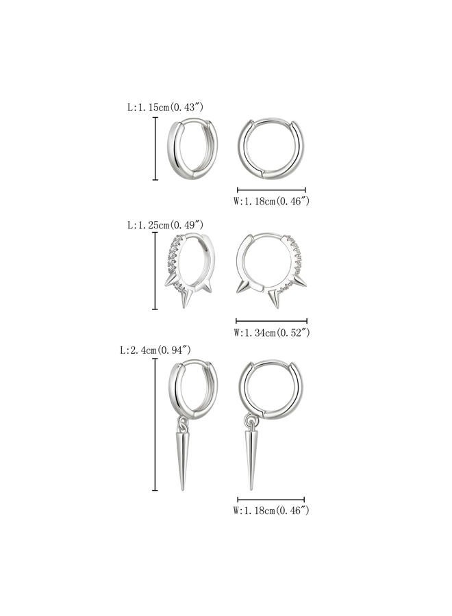 FANZE 3 Pairs Dangle Huggie Earrings Set, Dainty Dangle Hoop Earrings, Spike Earrings for Women Stud Earrings CZ Huggie Earrings - Image 5