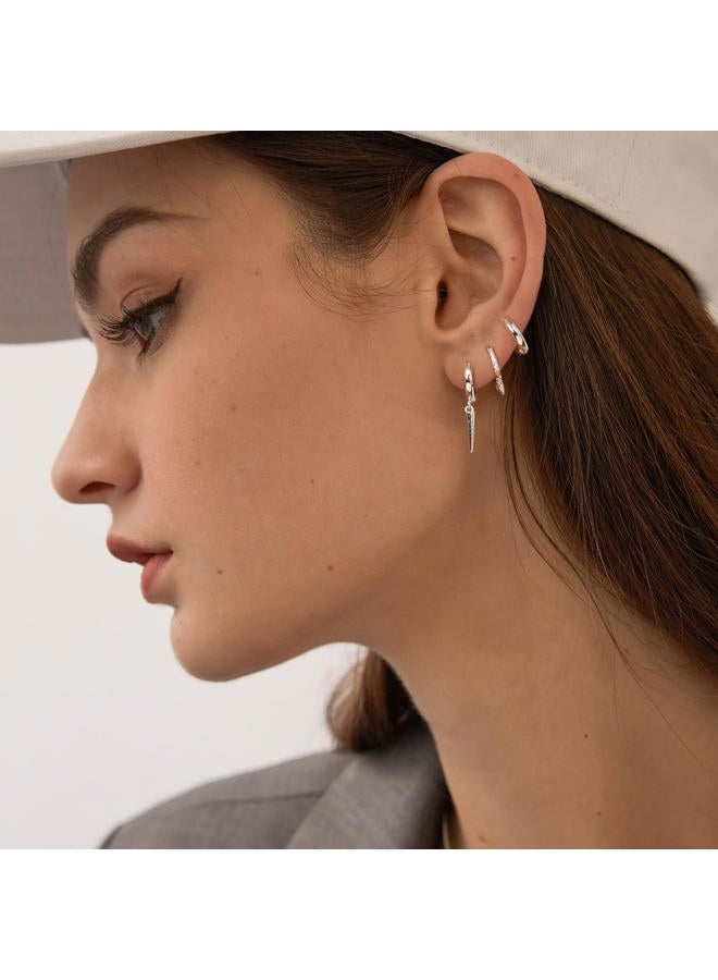 FANZE 3 Pairs Dangle Huggie Earrings Set, Dainty Dangle Hoop Earrings, Spike Earrings for Women Stud Earrings CZ Huggie Earrings - Image 2