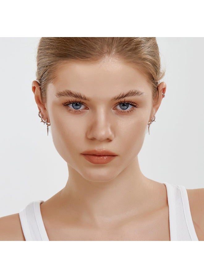 FANZE 3 Pairs Dangle Huggie Earrings Set, Dainty Dangle Hoop Earrings, Spike Earrings for Women Stud Earrings CZ Huggie Earrings - Image 3