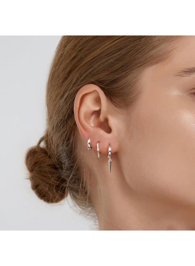 FANZE 3 Pairs Dangle Huggie Earrings Set, Dainty Dangle Hoop Earrings, Spike Earrings for Women Stud Earrings CZ Huggie Earrings - Image 4