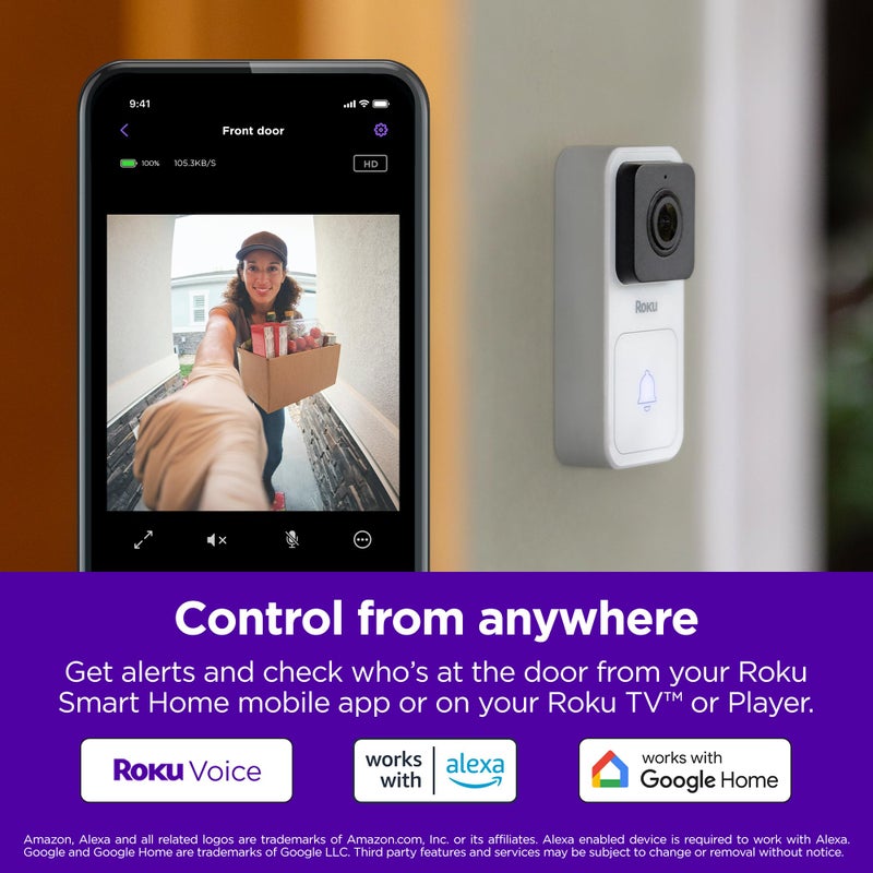 Roku Smart Home Wired Video Doorbell & Chime - 1080p HD Night Vision Ultrawide View Doorbell Camera with Motion & Sound Detection, 2-Way Audio & Works with Alexa & Google, 90-Day Subscription Included - Image 3