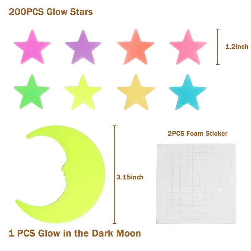 GLOCARNIVAL Glow in The Dark Stars Stickers for Ceiling, Adhesive 200pcs 3D Glowing Stars and Moon for Kids Bedroom,Luminous Stickers Create a Realistic Starry Sky,Room Decor,Wall Stickers - Image 2