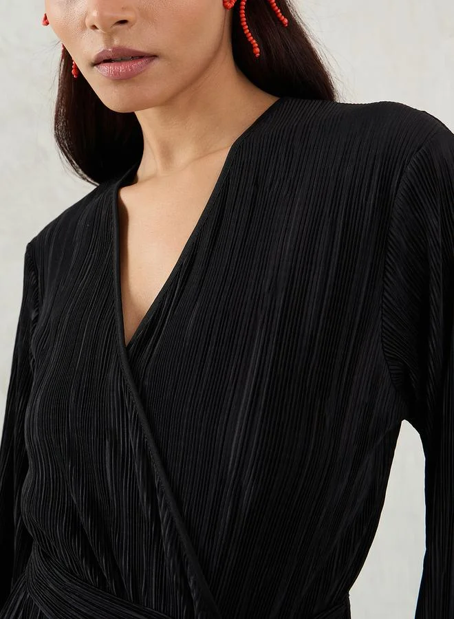 Femmella Femmella Solid Pleated Wrap Look Straight Leg Jumpsuit
