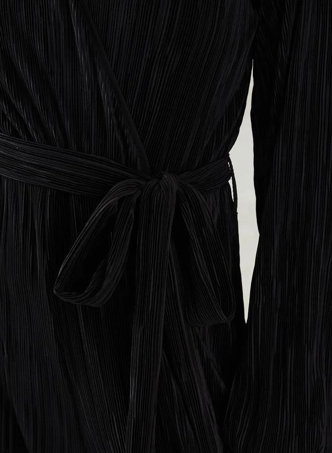 Femmella Femmella Solid Pleated Wrap Look Straight Leg Jumpsuit