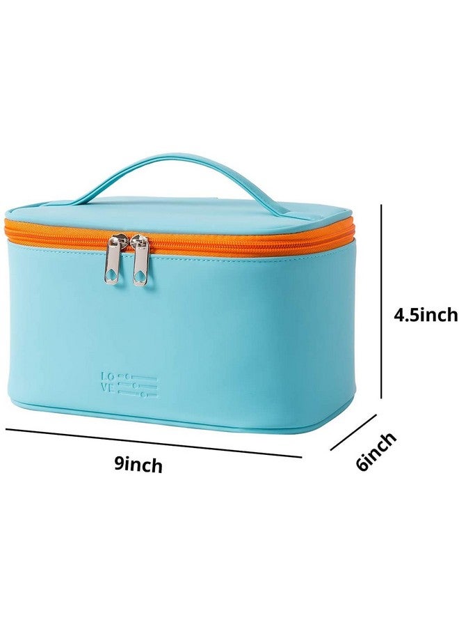 PRISMAXIC Latest Stylish PU Leather Cosmetic Organizer Bag Makeup Storage Pouch for Women and Girls for Travel Makeup Bag Storage Boxes Jewellery Organizer Toiletry Box with Compact (Sky Blue) - Image 3