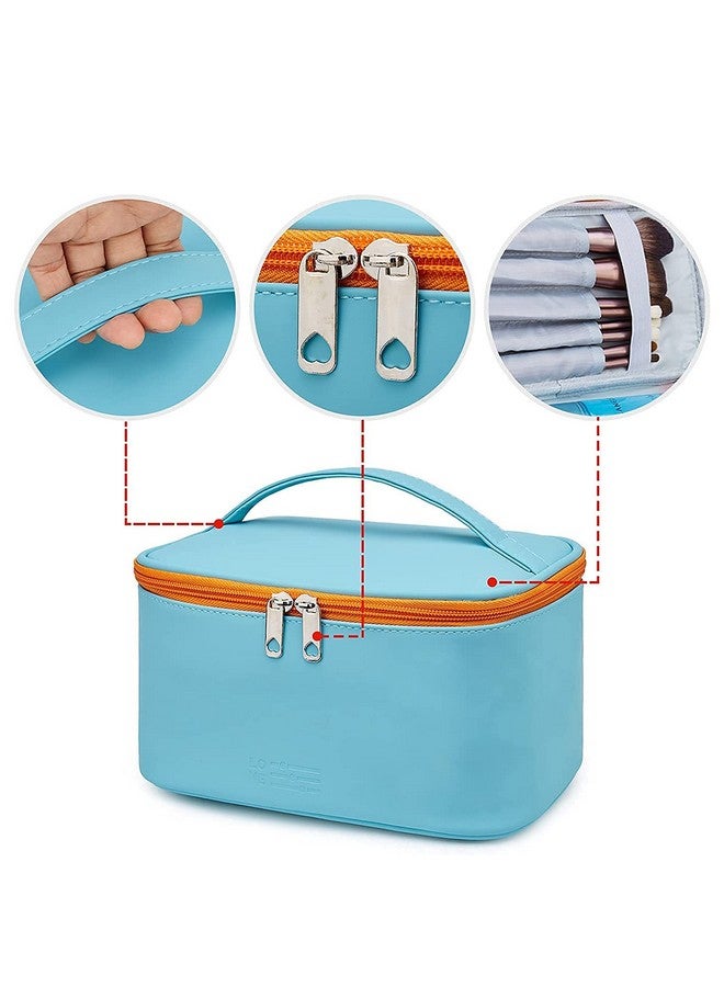 PRISMAXIC Latest Stylish PU Leather Cosmetic Organizer Bag Makeup Storage Pouch for Women and Girls for Travel Makeup Bag Storage Boxes Jewellery Organizer Toiletry Box with Compact (Sky Blue) - Image 2