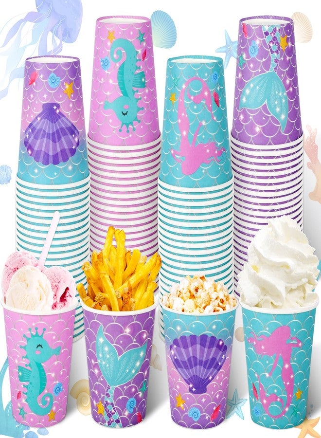 Whaline أكواب ورقية مائية من واهلين 100 قطعة سعة 9 أونصات لأكواب الحيوانات البحرية لأكواب القهوة والشاي الصيفية القابلة للتصرف لأكواب الشرب وأكواب الوجبات الخفيفة الصغيرة لحفلة حورية البحر تحت الماء لوازم عيد الميلاد - Image 1