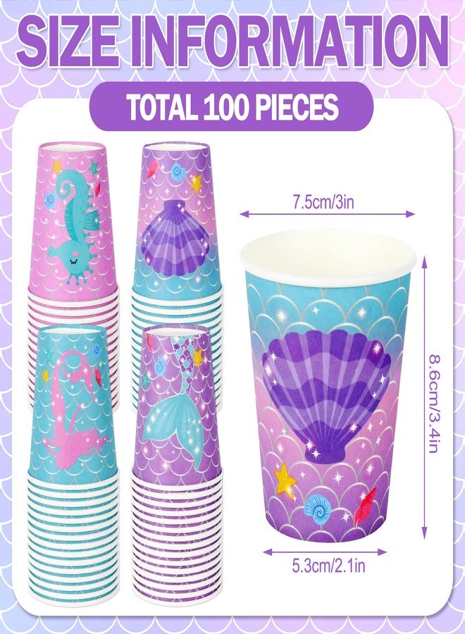Whaline أكواب ورقية مائية من واهلين 100 قطعة سعة 9 أونصات لأكواب الحيوانات البحرية لأكواب القهوة والشاي الصيفية القابلة للتصرف لأكواب الشرب وأكواب الوجبات الخفيفة الصغيرة لحفلة حورية البحر تحت الماء لوازم عيد الميلاد - Image 2