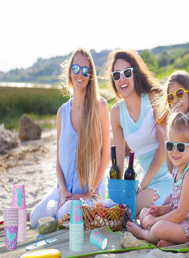 Whaline أكواب ورقية مائية من واهلين 100 قطعة سعة 9 أونصات لأكواب الحيوانات البحرية لأكواب القهوة والشاي الصيفية القابلة للتصرف لأكواب الشرب وأكواب الوجبات الخفيفة الصغيرة لحفلة حورية البحر تحت الماء لوازم عيد الميلاد - Image 4