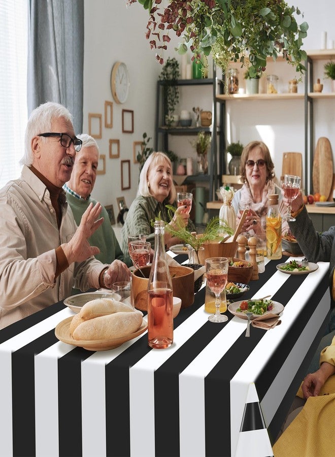 Hallswl 3pcs 54x108Inch Black and White Horizontal Striped Table Cloth Classic Black Stripe Tablecloths Disposable Plastic Stripe Waterproof Table Covers for Picnic Halloween Party - Image 5