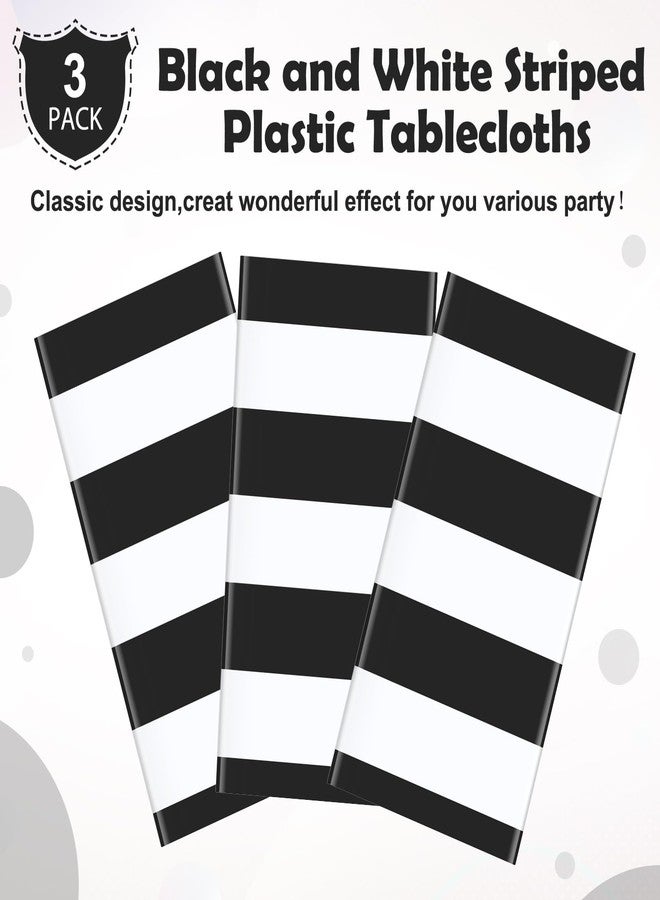 Hallswl 3pcs 54x108Inch Black and White Horizontal Striped Table Cloth Classic Black Stripe Tablecloths Disposable Plastic Stripe Waterproof Table Covers for Picnic Halloween Party - Image 4