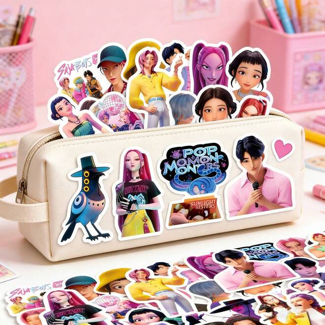 KPop Demon Hunters 5PCS/50PCS K-POP Cartoon Figure Decals Of Demon Huntresses, Showcasing Icons Like Lumi And Mira. These Exquisite, Fashionable, Aesthetic Face Decals Work Great As Bag Embellishments. Perfect For Fan Meetings, Themed Events, Gift Wrapping, Party Favors, And K-POP Enthusiasts' Craft Decorations. Slight Color Difference In Actual Product Is Normal.