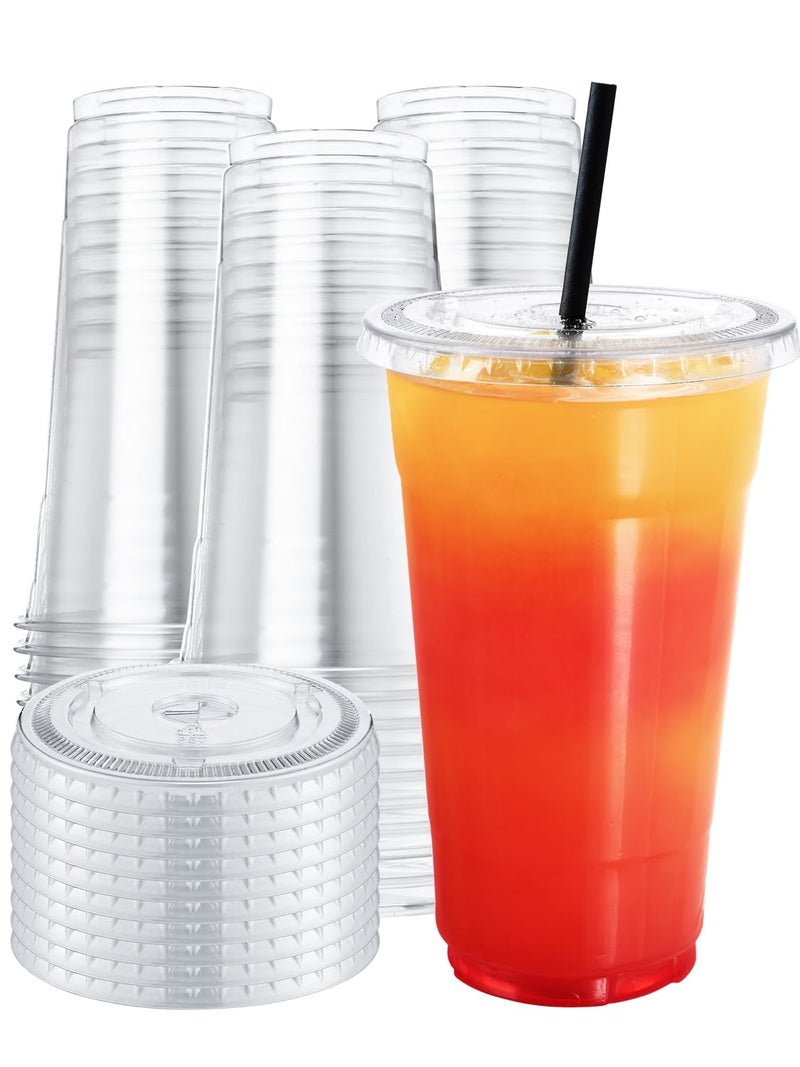 NEEBAKE 75 Sets 24 oz Plastic Cups With Lids  Clear Disposable Drinking Cups for Iced Coffee Smoothie Milkshake Cold Drinks Party