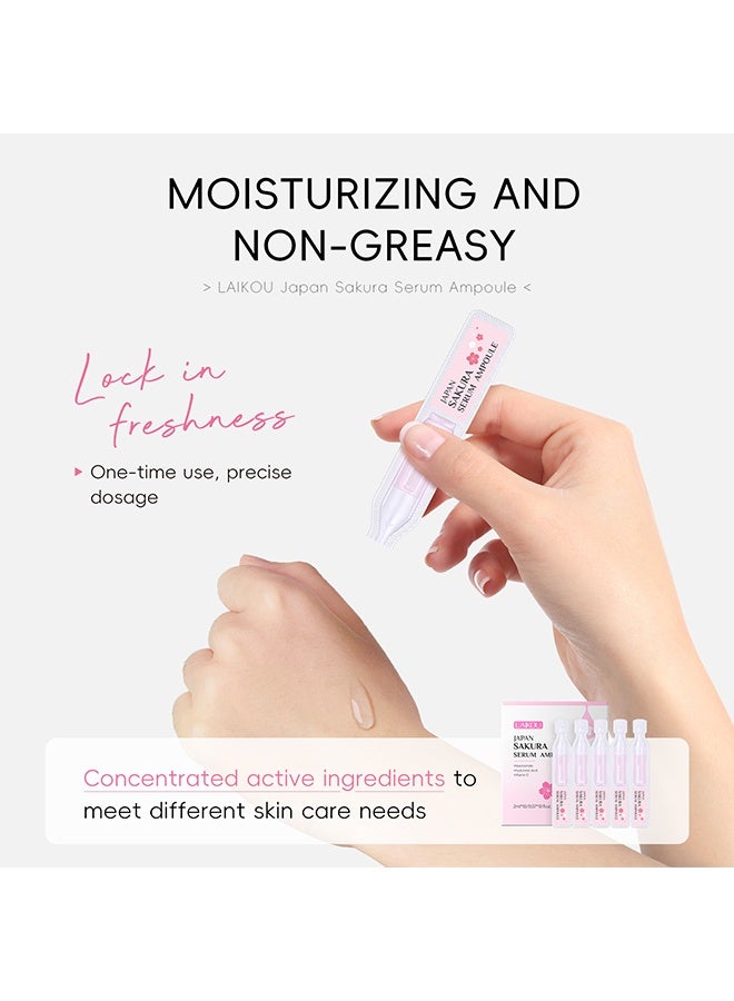 لايكو أمبولة سيروم ساكورا ، مصل الخلايا الجذعية ساكورا للوجه - مع حمض الهيالورونيك والنياسيناميد وفيتامين سي مصل الوجه لاستعادة البشرة الناعمة ومكافحة الشيخوخة وتجديد الخلايا وتعزيز مرونة الجلد ، مصل فائق الترطيب 2 مل * 10 - Image 4