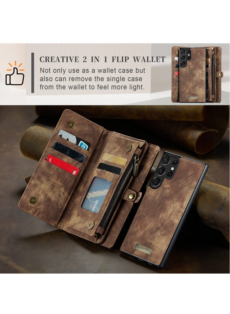 CaseMe For Samsung Galaxy S23 Ultra Wallet Case, Zipper Purse Folio Leather Wallet with Card Holder Wrist Strap, 2-in-1 Detachable Magnetic Shockproof Full Body Protective Back Cover (Black) - Image 4