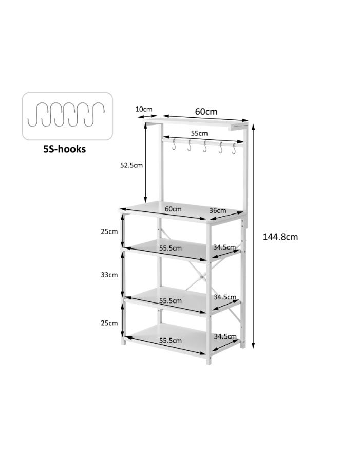 Canadel 4-Tier Kitchen Storage Rack with Adjustable Shelf, Coffee Corner Station & Microwave Stand, Multi-Purpose Baker Rack with 5 Hooks X-Shaped Crossbar for Home Kitchen Organization - Image 2