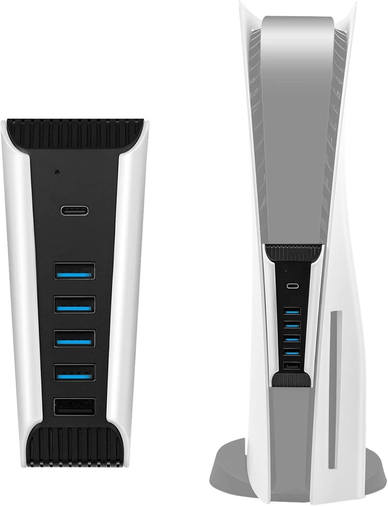 مكبازل محور تحكم PS5 من ، USB 2.0، 5 منافذ، محور توسعة متعدد المنافذ عالي السرعة لنقل البيانات، محور شحن سريع USB C لـ PS5 Digital/UHD Edition - أسود (غير مناسب لـ PS5 Slim/Pro) - Image 1