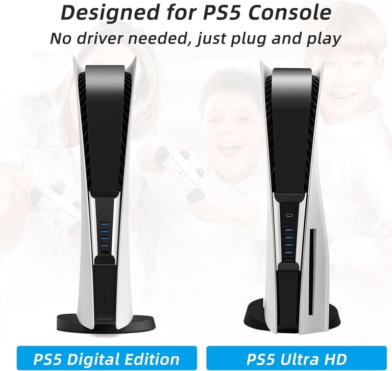 مكبازل محور تحكم PS5 من ، USB 2.0، 5 منافذ، محور توسعة متعدد المنافذ عالي السرعة لنقل البيانات، محور شحن سريع USB C لـ PS5 Digital/UHD Edition - أسود (غير مناسب لـ PS5 Slim/Pro) - Image 3