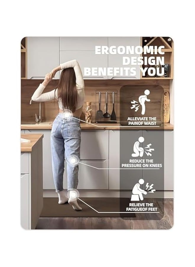 TRASSLE Kitchen Rugs, Kitchen Rug Set 2 Piece Kitchen Runner Rug Kitchen Floor Mat, Cushioned Anti Fatigue Kitchen Mat Non Skid Waterproof Comfort Standing Kitchen Rug  - Image 2