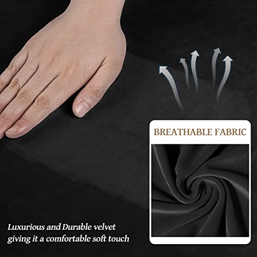 WEERRW 4 Pieces Velvet High Stretch Couch Covers for 3 Cushion Couch Sofa Slipcovers, Washable Furniture Protector with Non Slip Elastic Bottom, Feature Soft and Thick Plush Fabric, Black, Large - Image 4
