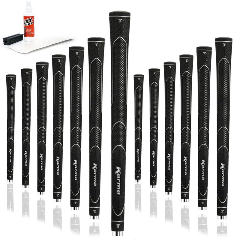 Karma Super Lite Golf Grip Kit with Tape Strips Grip Solvent Rubber Vise Clamp 13 Black Oversize Golf Grips for Men