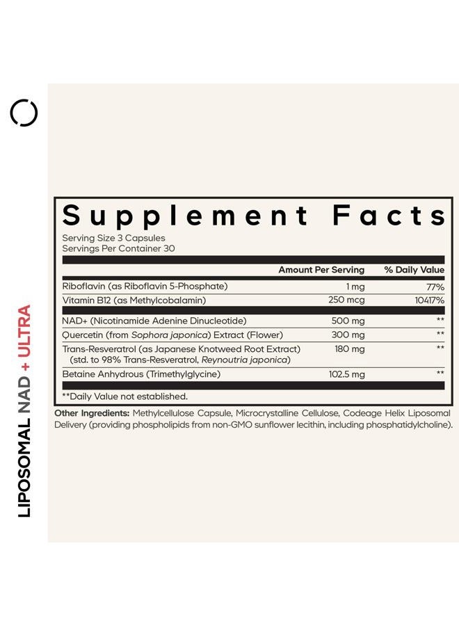 Codeage Liposomal NAD+ with Resveratrol & Vitamin B - NAD Plus Ultra for Energy & Healthy Aging Support - NAD Vitamin Supplement with Quercetin, Betaine, Riboflavin - Bioavailable - 90 Capsules - Image 2
