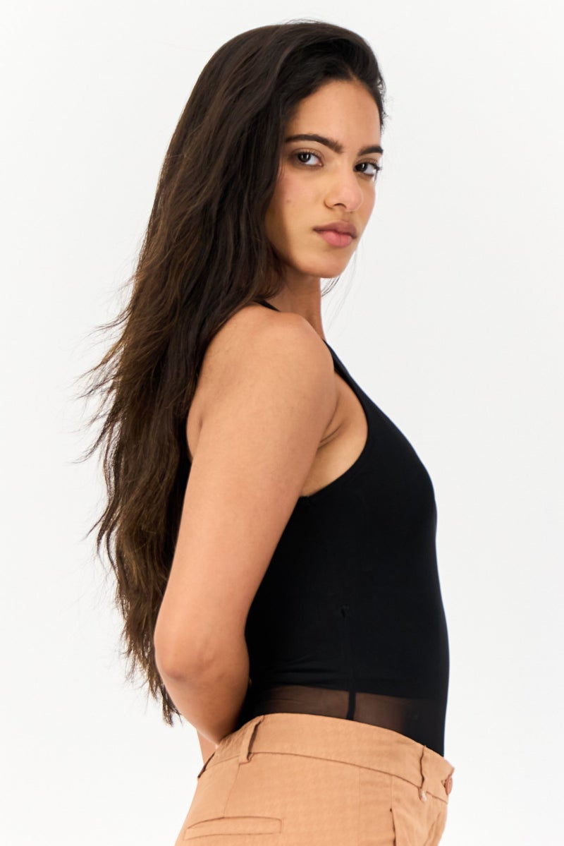 Bershka Women Textured Sleeveless Bodysuit, Black  - Image 4