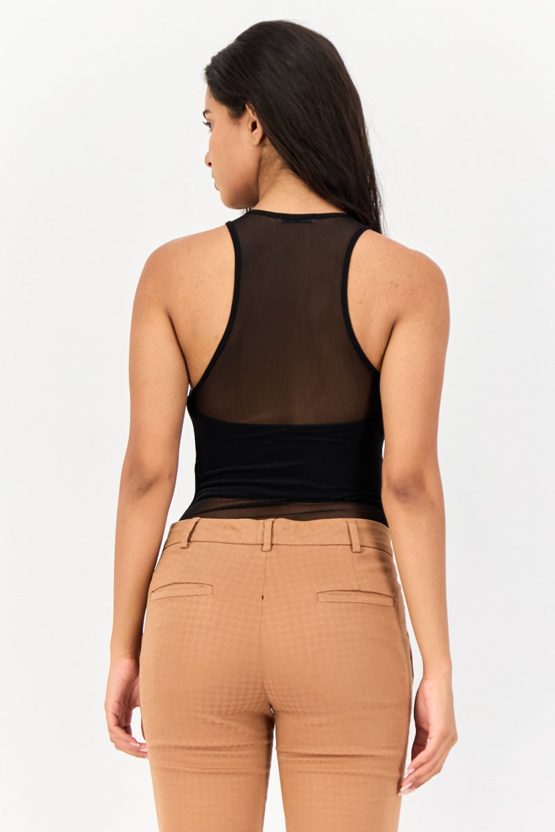 Bershka Women Textured Sleeveless Bodysuit, Black  - Image 2
