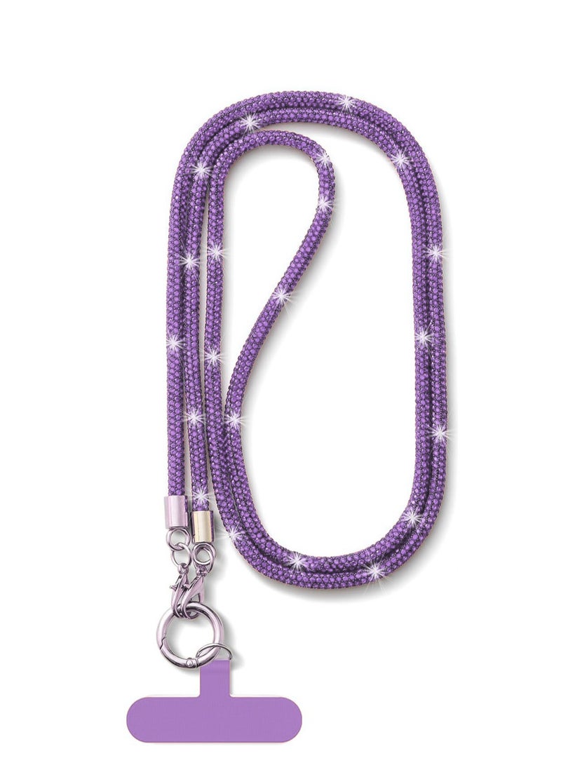 Phone Crossbody Lanyard, Crystal Phone Lanyard with Full Rhinestone Bling Glitter, Bling Phone Strap for Most Phone, iPad, Handbag,Wallet, Phone Neck Holder for Women ( Light purple  )