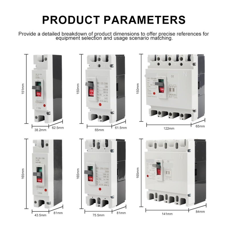 قاطع الدائرة المصبوب قاطع دائرة التيار المستمر MCCB 2P 250A 500V 1000V حماية من الحمل الزائد والدوائر القصيرة لطاقة الشمسية - Image 4