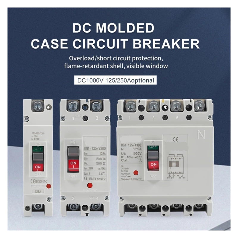 قاطع الدائرة المصبوب قاطع دائرة التيار المستمر MCCB 2P 250A 500V 1000V حماية من الحمل الزائد والدوائر القصيرة لطاقة الشمسية - Image 3